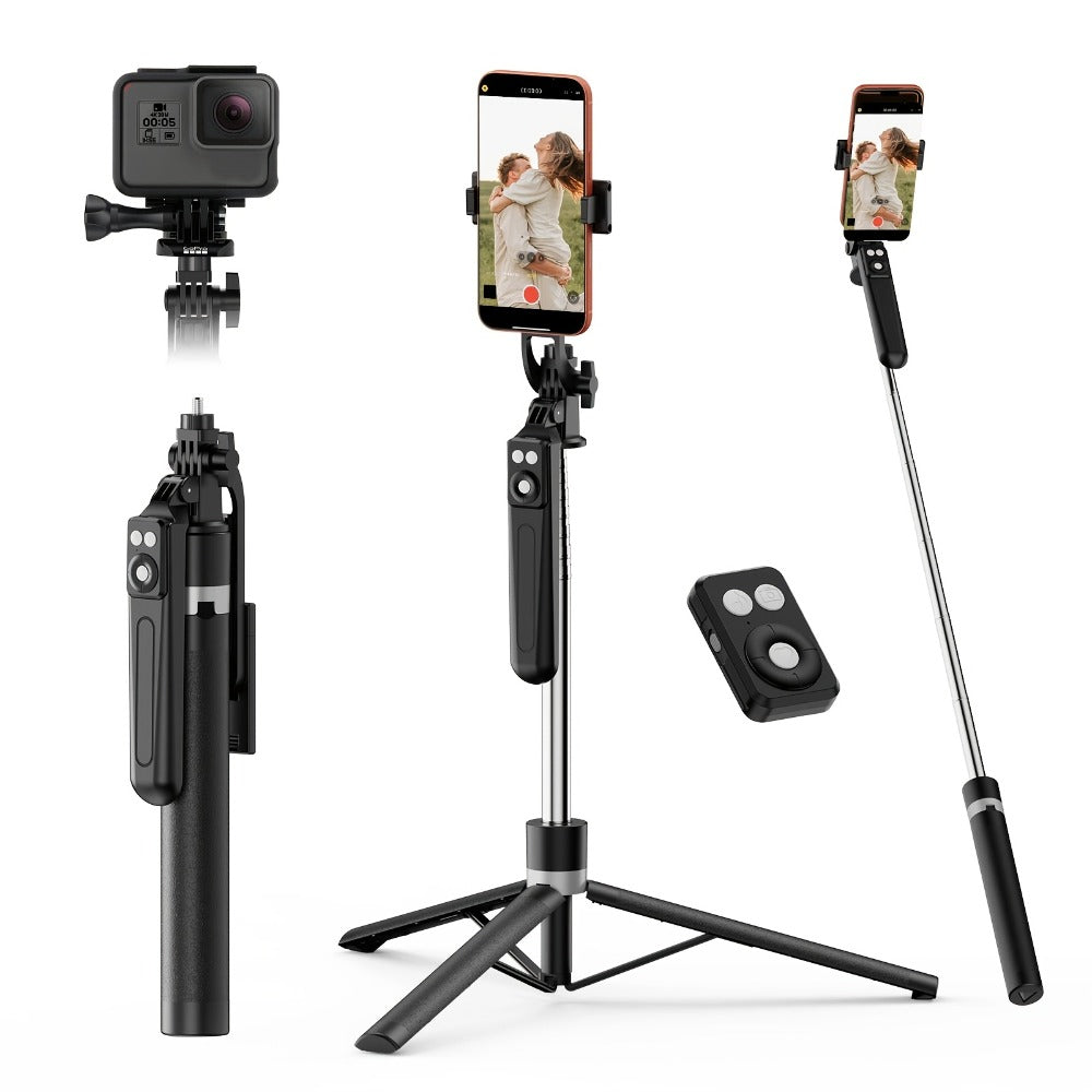 67-Inch Black Selfie Stick Tripod with Two Detachable Lights, Wide Base, Phone Clamp and Remote