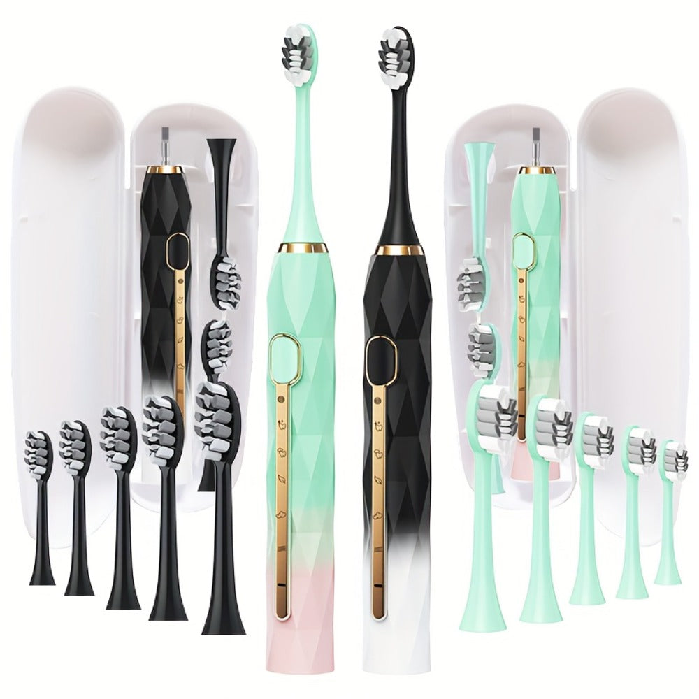 Electric Toothbrush Set with IPX8 Rating, 10 Brush Heads, Travel Case, Holder and Five Color Bundles