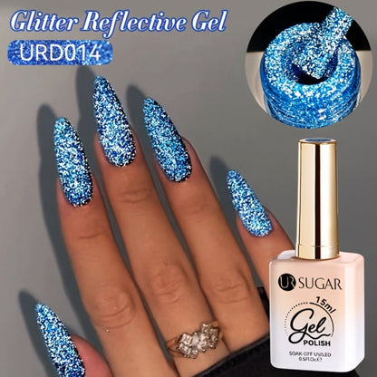 Gel Nail Polish UR SUGAR Reflective Glitter in 15ml with Fluorescent Neon Shimmer and UV/LED Soak-Off Cure