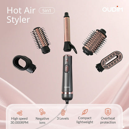 Negative Ion Hair Dryer Brush 4-in-1 Hot Air Styler, Curl, Straighten, Scalp Massage & Blow Dry, Adjustable Heat & Wind Speed