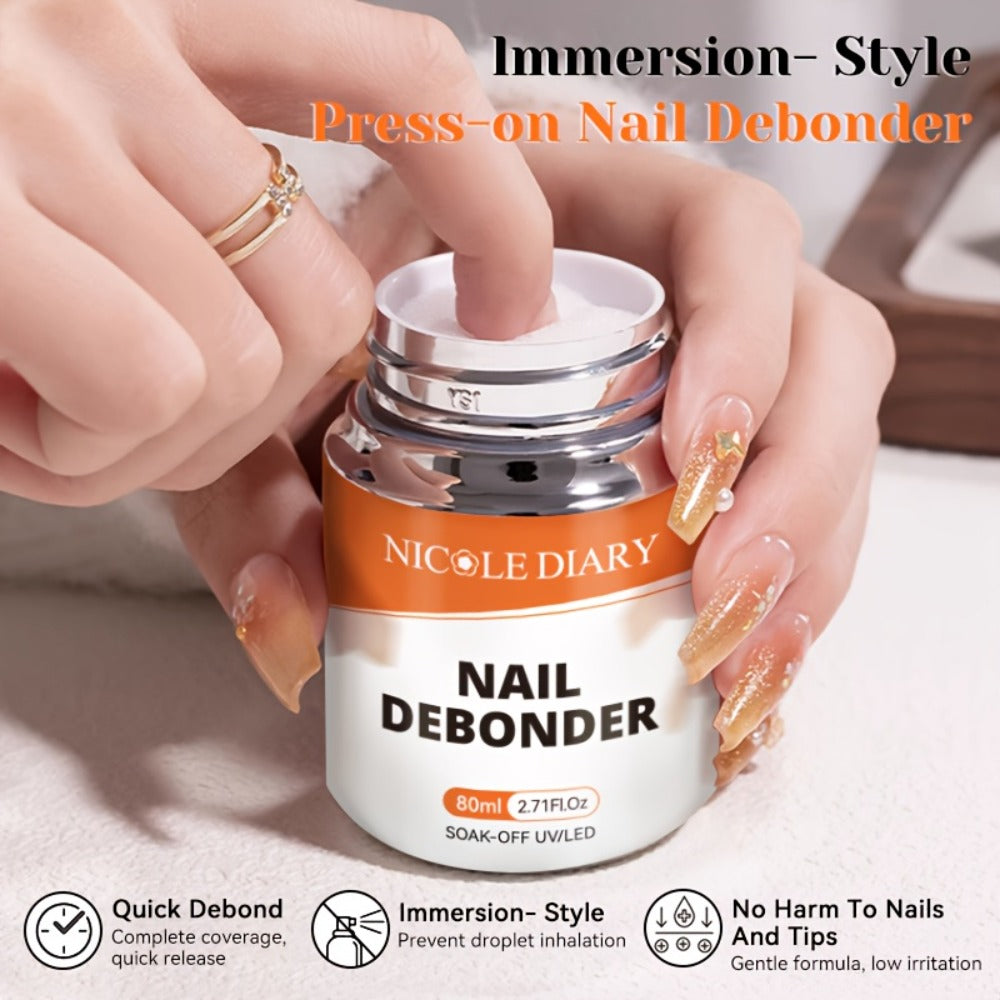 Press On Nail Debonder Remover 80ml – Fast 3-5 Second Soak-Off Liquid for False Tips, Rhinestone Glue Remover, No Damage Easy Dissolve