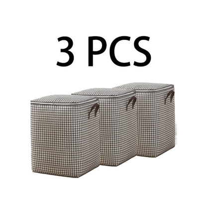 Large Storage Bags Houndstooth Non-Woven Fabric Organizer with Double Zipper & Handles – 160L/180L Dustproof Foldable Storage Box