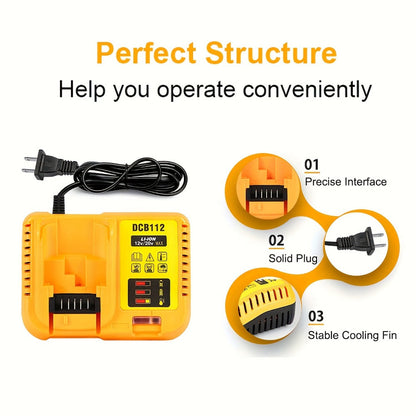 Yellow 12V/20V MAX Battery Charger Compatible with Select DeWalt DCB Batteries and 22V 2A Output Label