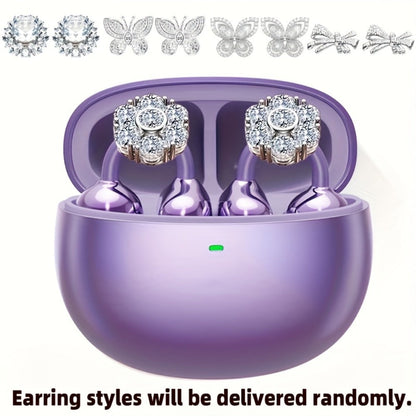 Clip On Wireless Earbuds Open Ear Bluetooth Headphones with Detachable Gemstone Earrings ANC for an Everyday Personal Care Routine
