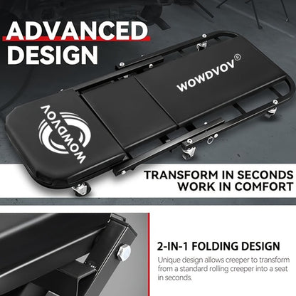Mechanic Creeper 3-in-1 Z-Shape – 500 lb Capacity Foldable Garage Repair Stool, Lying Sitting Leaning Rolling Creeper with 6 Wheel Rollers