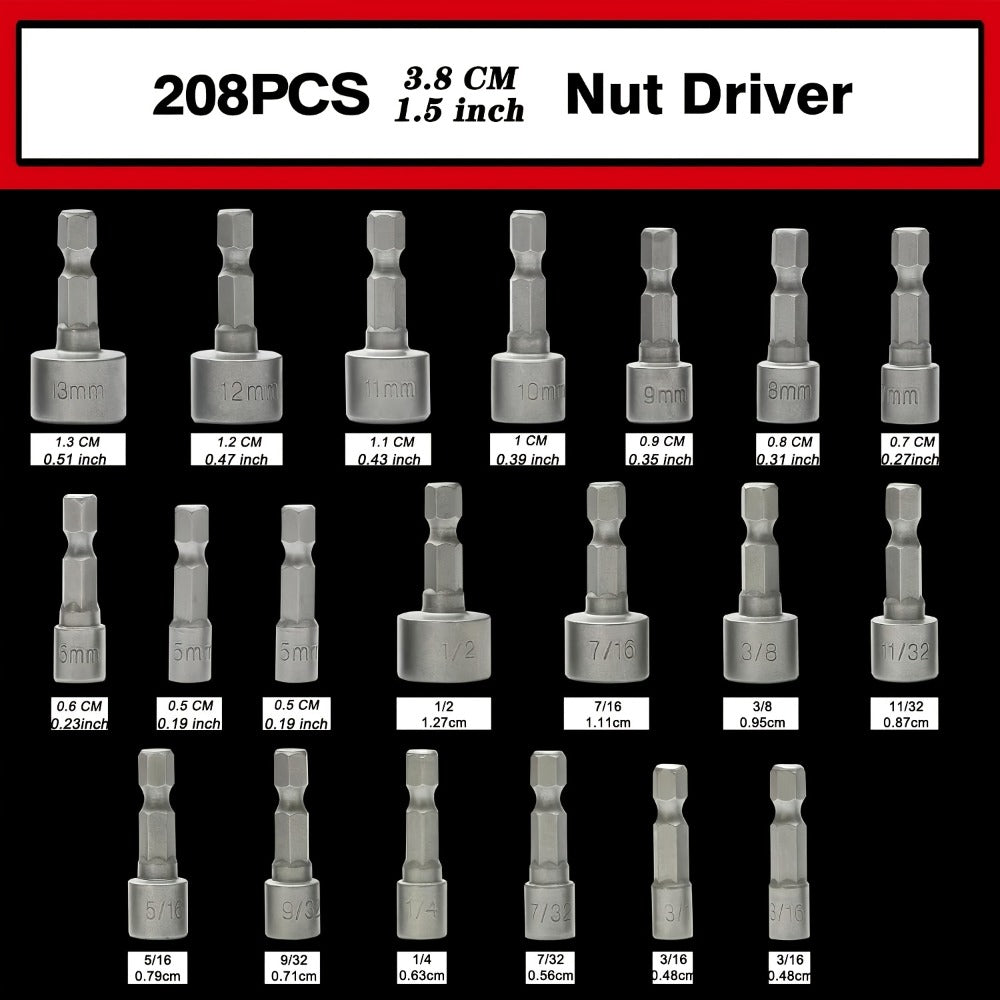 208-Piece Screwdriver Bit Set Impact Driver Kit – S2 Steel Torx Phillips Square Hex Nut Driver with Toolbox for Drill Power Tool DIY Auto