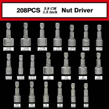 208-Piece Screwdriver Bit Set Impact Driver Kit – S2 Steel Torx Phillips Square Hex Nut Driver with Toolbox for Drill Power Tool DIY Auto