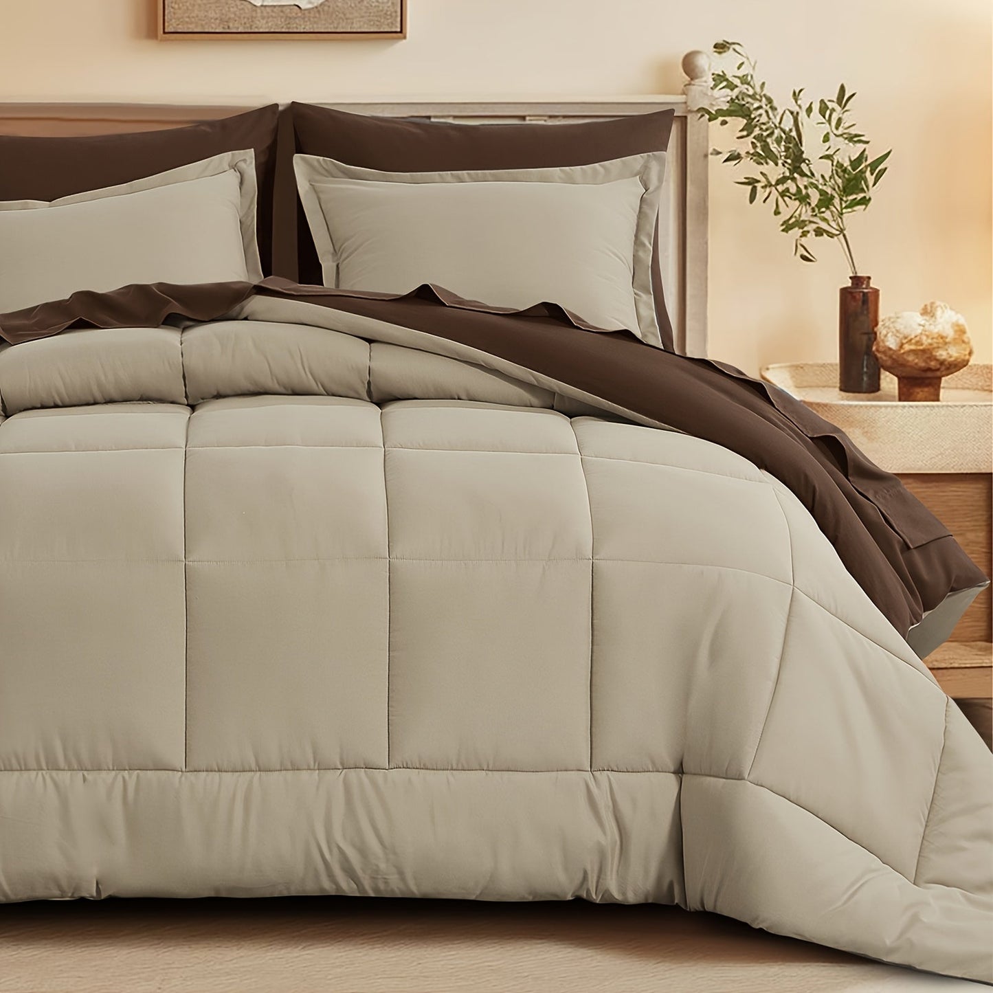 7 Piece Comforter Set Luxury Soft Fluffy Bedding All Season Bed in a Bag with Comforter Fitted Sheet Flat Sheet Pillowcases Hypoallergenic