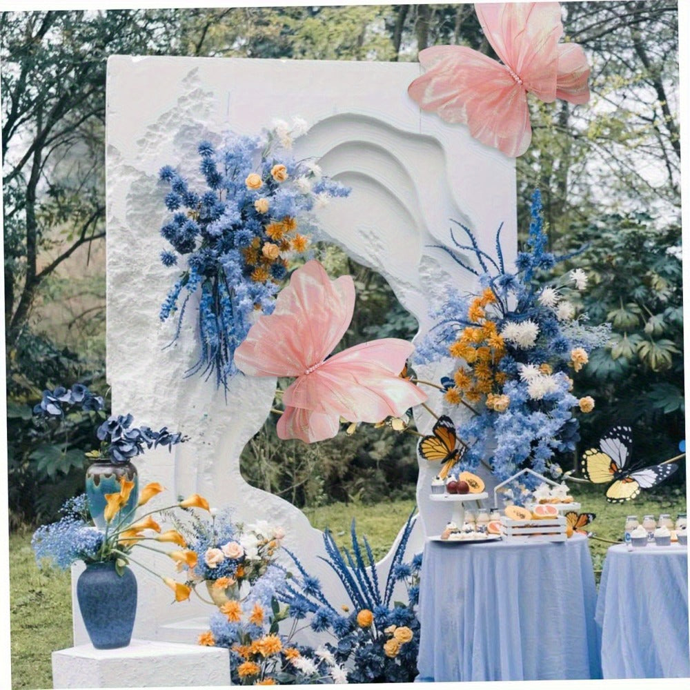 Pink Butterfly Wall Decorations, Three-Piece Set with Layered 50 x 42cm Wing Designs for Hanging Displays