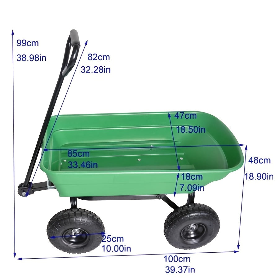 Garden Dump Cart, Steel Frame Pneumatic Tires Lawn Yard Farm Utility Wagon for Garden, Patio and Yard Use