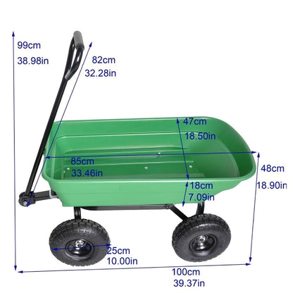 Garden Dump Cart, Steel Frame Pneumatic Tires Lawn Yard Farm Utility Wagon for Garden, Patio and Yard Use