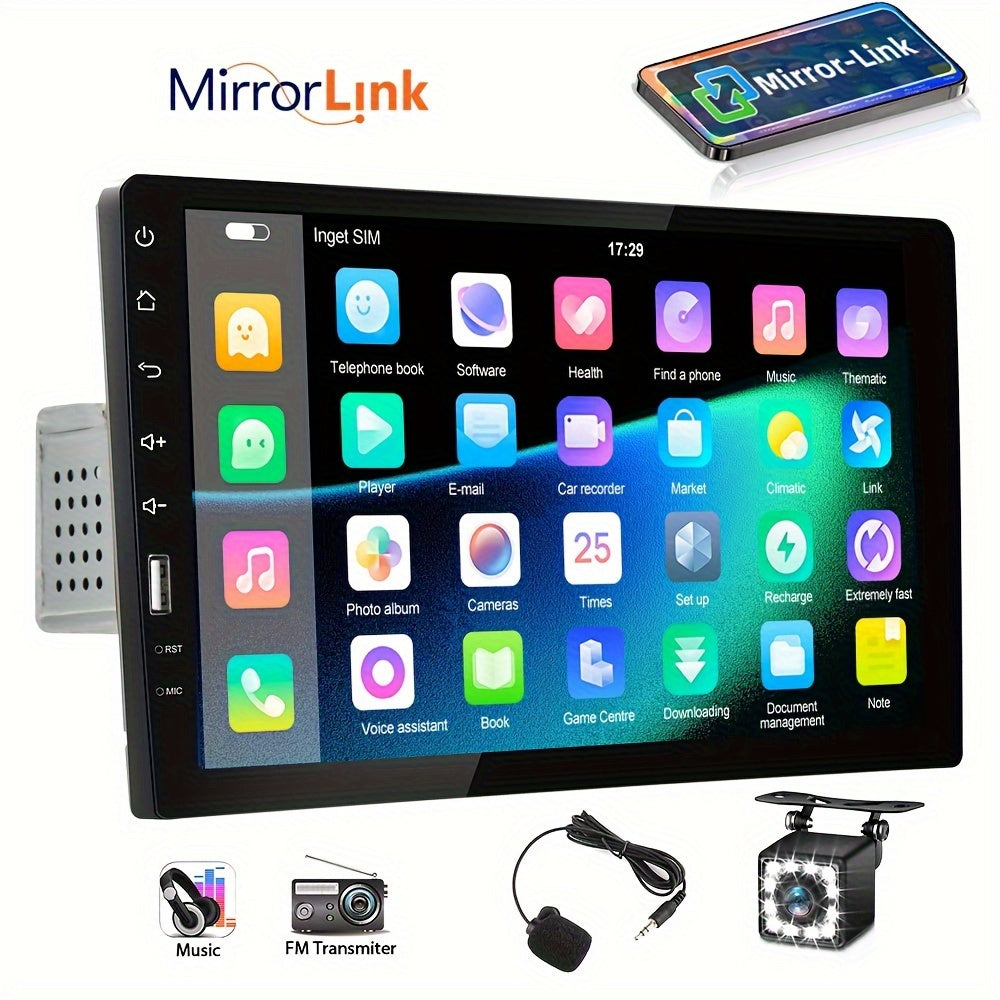 Single DIN 9 Inch Car Stereo – 1080P 2.5D HD Touchscreen MP5 Player, Mirror Link, FM Radio, AUX, USB, External Mic & Rear View Camera