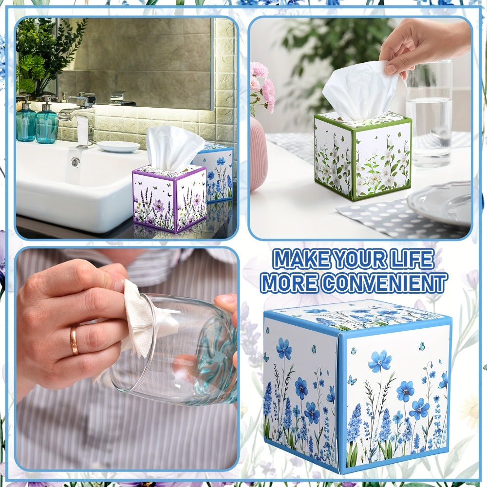 Facial Tissues Cube Box 12 Pack 3-Ply 600 Sheets Soft Bulk Tissue Boxes Flower Design for Bedroom Car Office Desk Spring Summer Home Decor