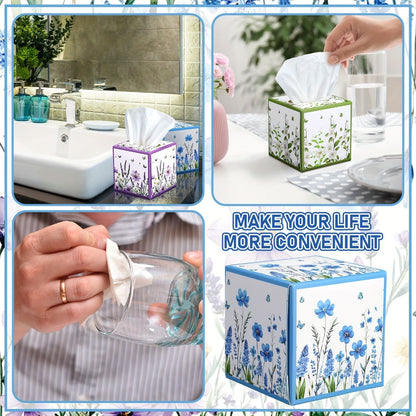 Facial Tissues Cube Box 12 Pack 3-Ply 600 Sheets Soft Bulk Tissue Boxes Flower Design for Bedroom Car Office Desk Spring Summer Home Decor