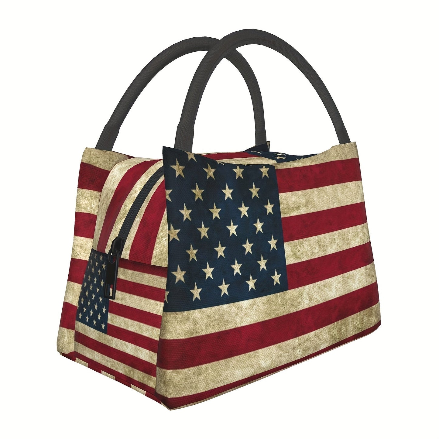 Retro Insulated Lunch Cooler Bag 11"x6.3"x6.7" Portable Reusable Independence Day Themed Leakproof Lunch Box for Camping Picnic Beach Office