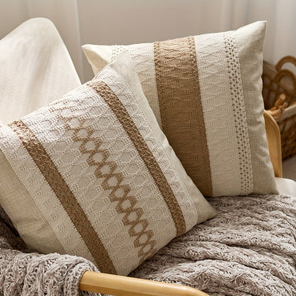 Brown and Beige Geometric Throw Pillow Covers, Two-Piece 18 x 18-Inch Set with Zipper Closures