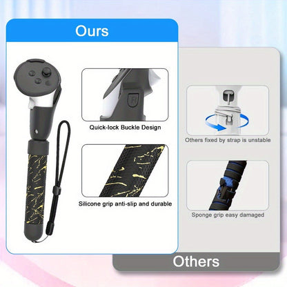 Meta Quest 3S Controller Handle Extension Grips, 3-in-1 VR Handle Attachments for Beat Saber, Golf+