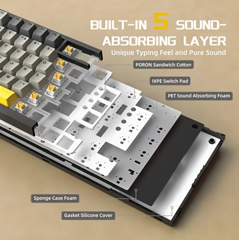 Hot Swap Gasket Mechanical Keyboard AJAZZ AK820 75%, Wireless 2.4GHz & Wired, Volume Knob, South-Facing RGB