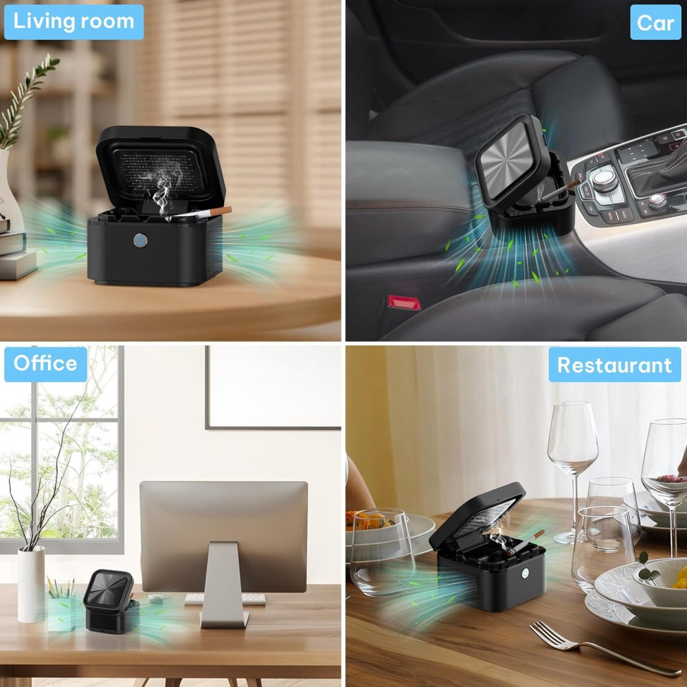 Smokeless Ashtray with HEPA Filter, USB Rechargeable Indoor Ashtray for Home Office Car, 4 Filters Included