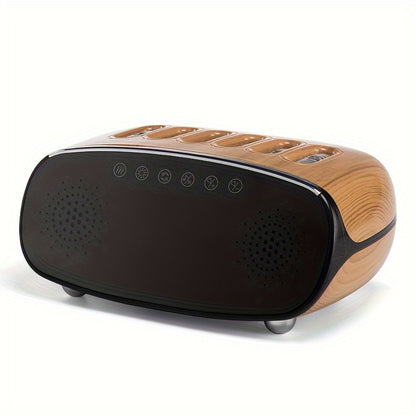 Humidifier with Bluetooth Speaker, LED Alarm Clock, Remote Control and Wood-Grain Desktop Body