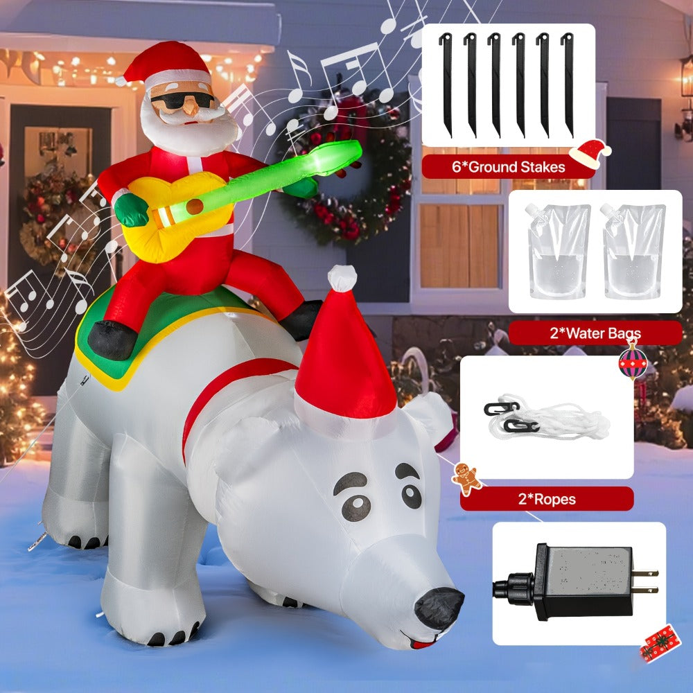 Christmas Inflatable Decoration with LED & Music, Head-Shaking Santa Claus on Polar Bear or Snowman