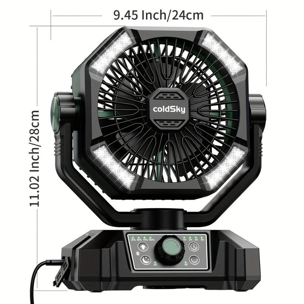 Camping Fan with Dual Motors & 4 LED Lights, Portable Tent Fan with Remote Control, 8 Speed Settings