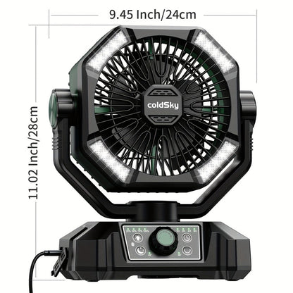 Camping Fan with Dual Motors & 4 LED Lights, Portable Tent Fan with Remote Control, 8 Speed Settings