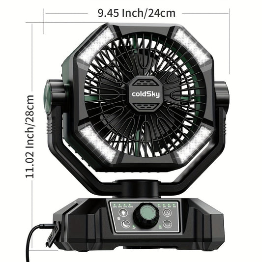 Camping Fan with Dual Motors & 4 LED Lights, Portable Tent Fan with Remote Control, 8 Speed Settings