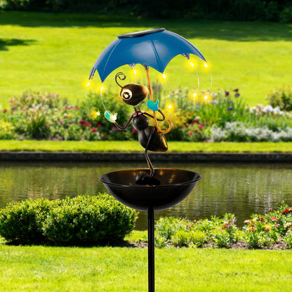 Solar Frog Statue Garden Light with Bird Feeder & LED String Decor, for Garden, Pathway and Patio Lighting