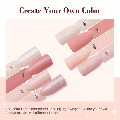 Dip Powder Nail Kit with NOCIS Label, Four Nude Blush Shimmer Powders, Three 10ml Liquids and Four Tools