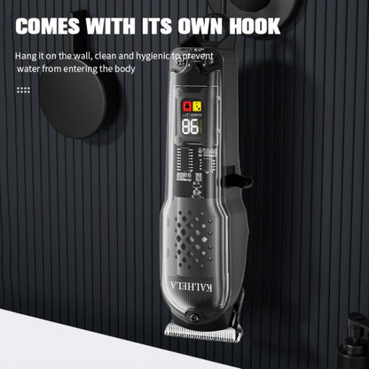 Transparent Electric Hair Clipper with Digital Display, Four Guide Combs, Grooming Tools and Red, Black or Blue Finish