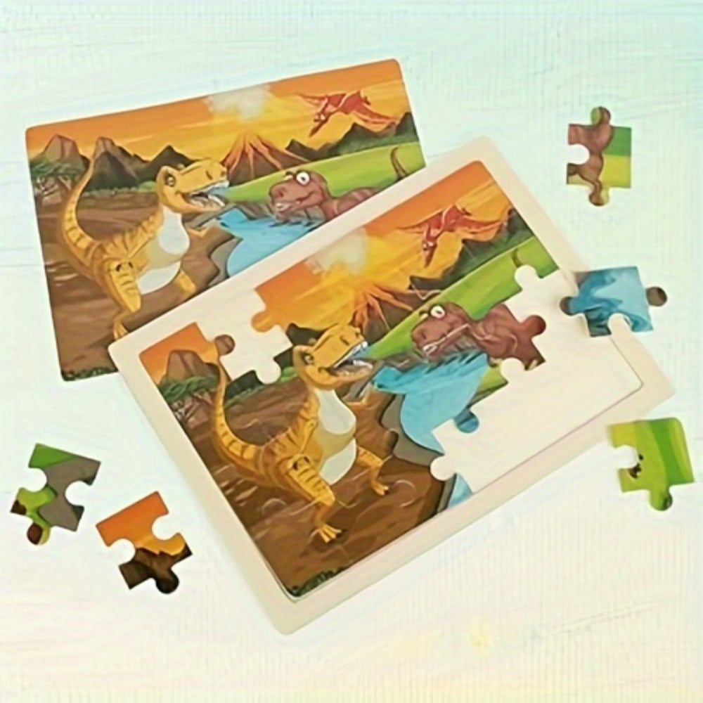 Dinosaur Puzzle Set for Kids Ages 3-8 Wooden 4-in-1 Jigsaw with 24 Pieces Each, Colorful Preschool Educational Toy for Boys & Girls