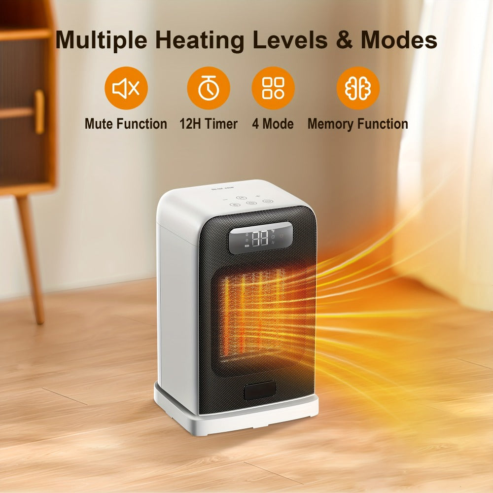 Ceramic Space Heater 1500W Fast Heating - 4 Modes, Adjustable Thermostat, Overheat & 70° Tip-Over Protection