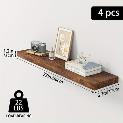 Floating Shelves Wall Mounted Set of 4 – 22 Inch Wall Shelves with Invisible Brackets for Bathroom Living Room Bedroom Kitchen Decor