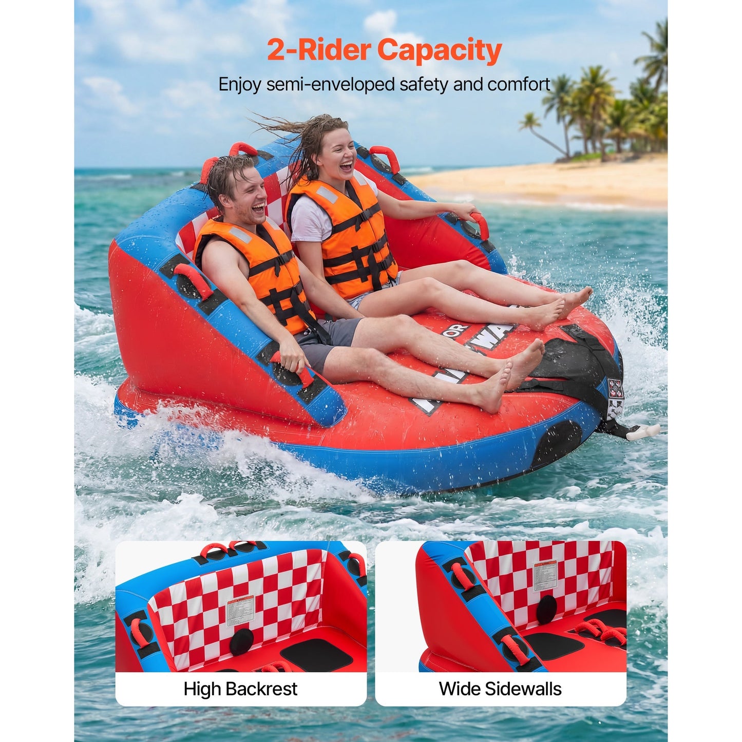 Towable Tube for Boating 2-Person – 340 lbs Inflatable D-Shape Boat Tube with Full Nylon Cover, Dual Tow Points