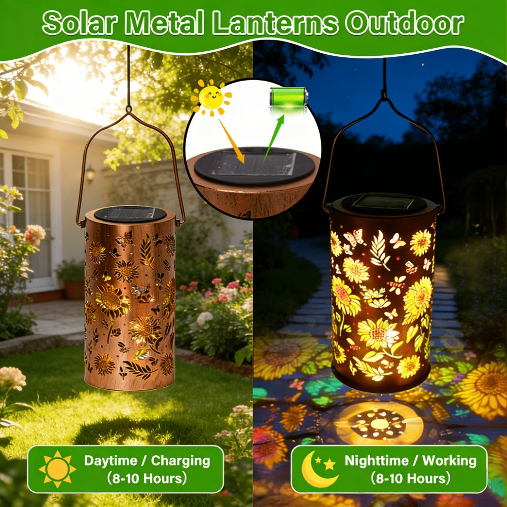 Solar Sunflower Lantern, Painted Butterfly Iron Garden Light, Outdoor Spotlight Lawn Ambient Decor