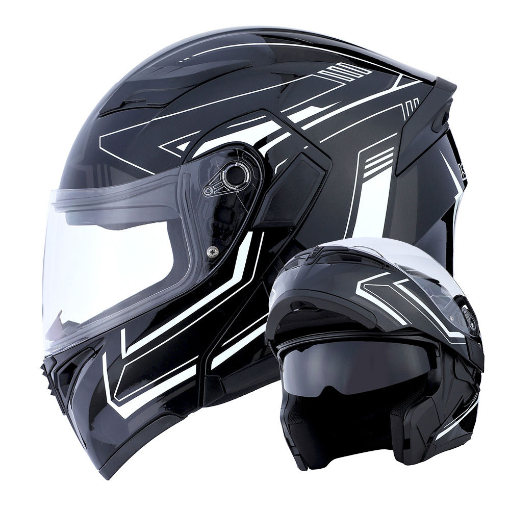 Motorcycle Helmet Modular Flip-Up Full-Face Shell with Dual Visors, S-XL Sizes and Arrow, Storm or Glossy Styles