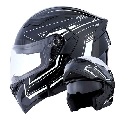 Motorcycle Helmet Modular Flip-Up Full-Face Shell with Dual Visors, S-XL Sizes and Arrow, Storm or Glossy Styles