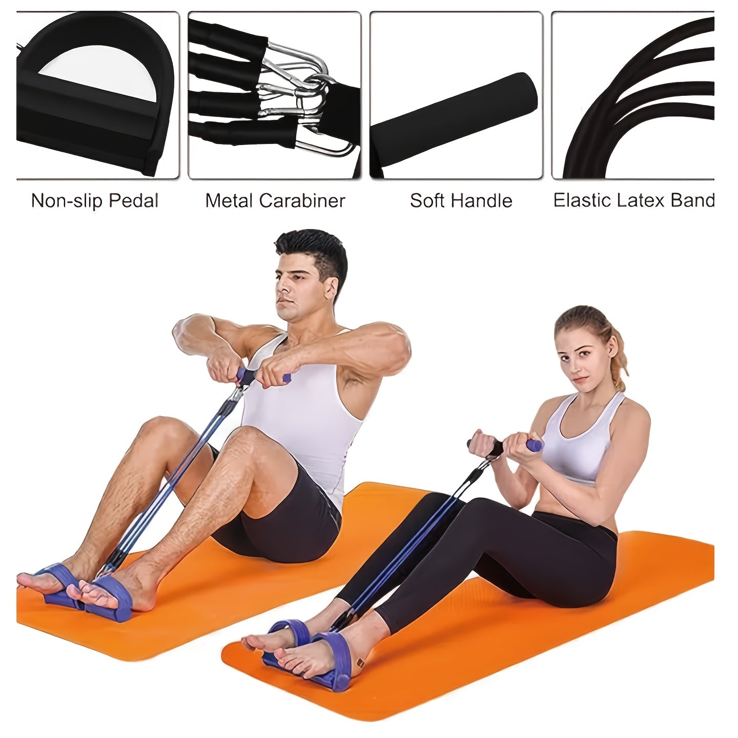 Black Foot-Pedal Resistance Band Puller with Handles and 2-, 4- or 6-Tube Options Labeled 50BL to 150BL