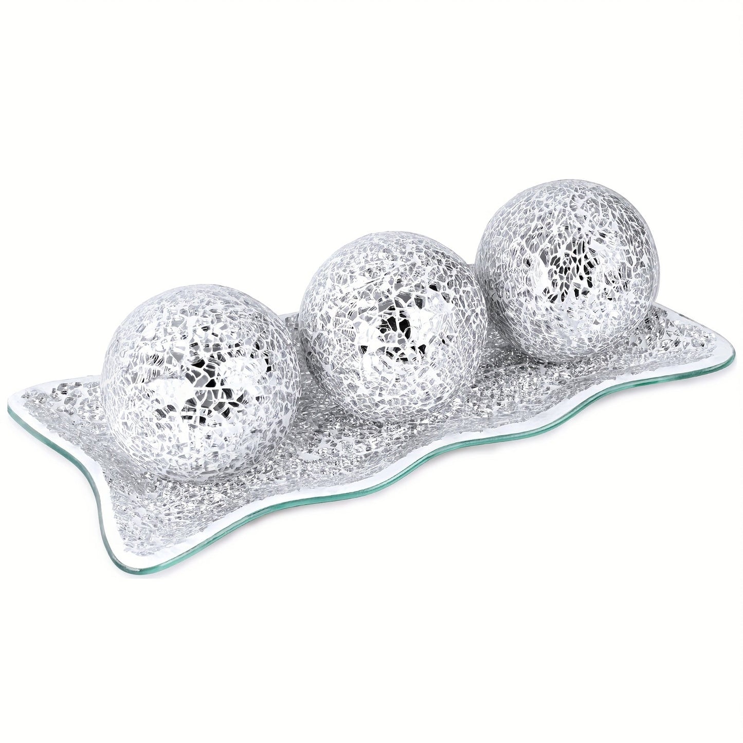 Decorative Glass Balls for Bowls 3 Inch Set of 3 with Glass Tray for Entryways, Bedrooms and Living Spaces