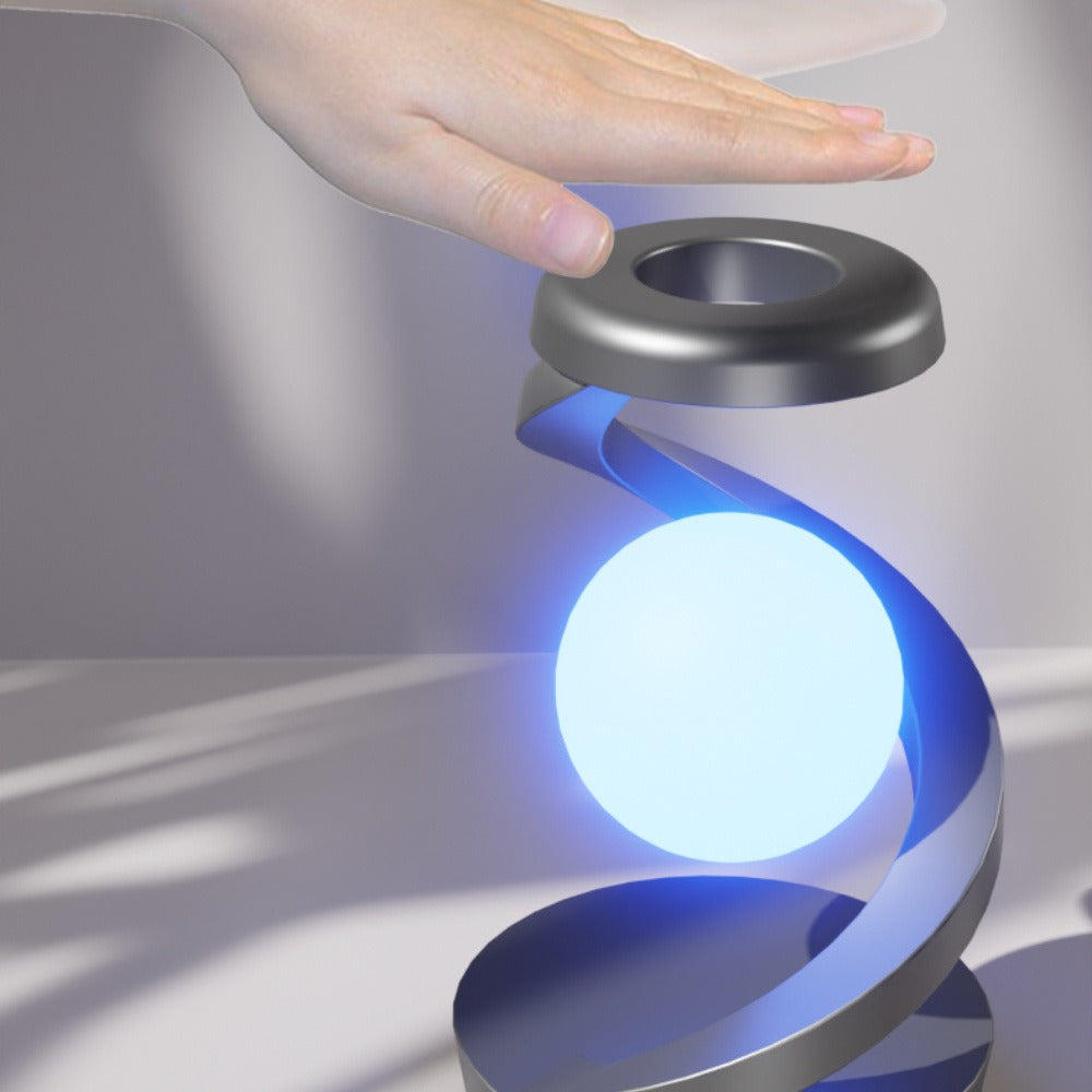Floating Rotating Night Light with Wireless Charger, Smart Desktop Visual Levitating Lamp with Light Sensor