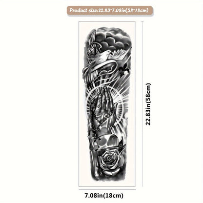 Full Arm Temporary Tattoo Stickers 8 Large Sheets Waterproof Black Realistic Koi Dragon Lion Floral