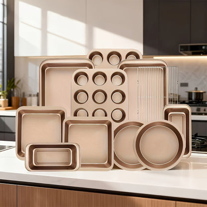 Baking Pan Set Nonstick Carbon Steel Cookie Sheets Roasting Pans Round Cake Muffin Pizza for Home Cooking, Dining and Outdoor Meals