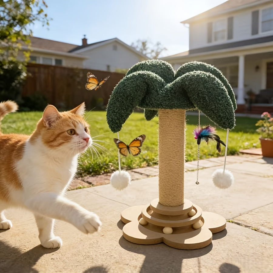 Cat Scratching Post Sisal Vertical Clown Hat Design, Wear-Resistant Cat Scratch Board with Cat Climbing Frame & Teaser Toy
