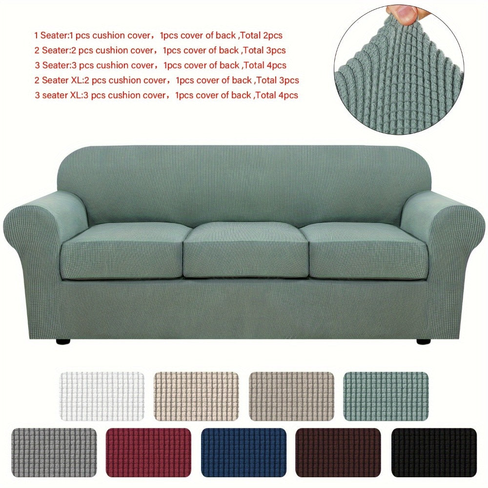 Sofa Cover Grid Jacquard Elastic Full-Cover Slipcover with Elastic Fit for 1 to 3 Seats and XL Sofas
