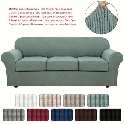 Sofa Cover Grid Jacquard Elastic Full-Cover Slipcover with Elastic Fit for 1 to 3 Seats and XL Sofas