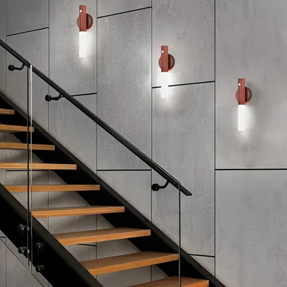Motion Night Light Rechargeable LED, IPX4 Wood Grain & Walnut Under Cabinet Step Lamp for Staircase