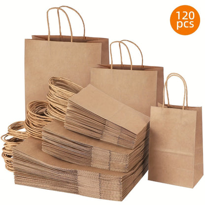 Kraft Paper Gift Bags with Handles in 75, 90, 120 or 210-Piece Mixed-Size Checkout Options