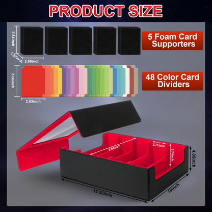Trading Card Storage Box 5-Row 3900+ Capacity – Card Deck Case with 48 Colorful Dividers & 5 Foam Supporters for MTG Commander Yu-Gi-Oh