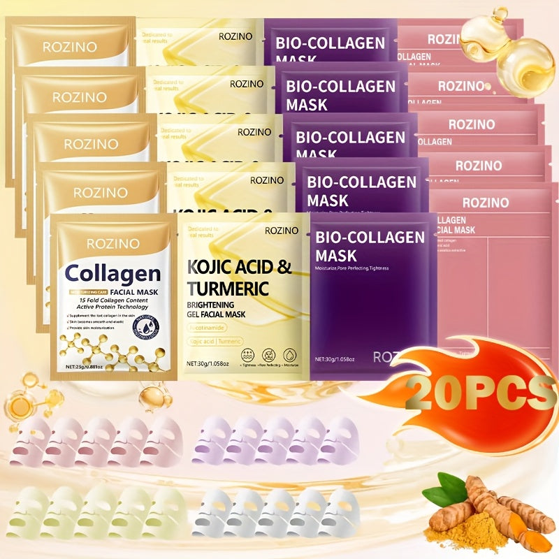 Bio-Collagen Powerful Moisturizing Face Mask Set 20pcs | Deep Hydration Anti-Aging Skincare for Dry Dull Sagging Skin | Facial Masks for Men